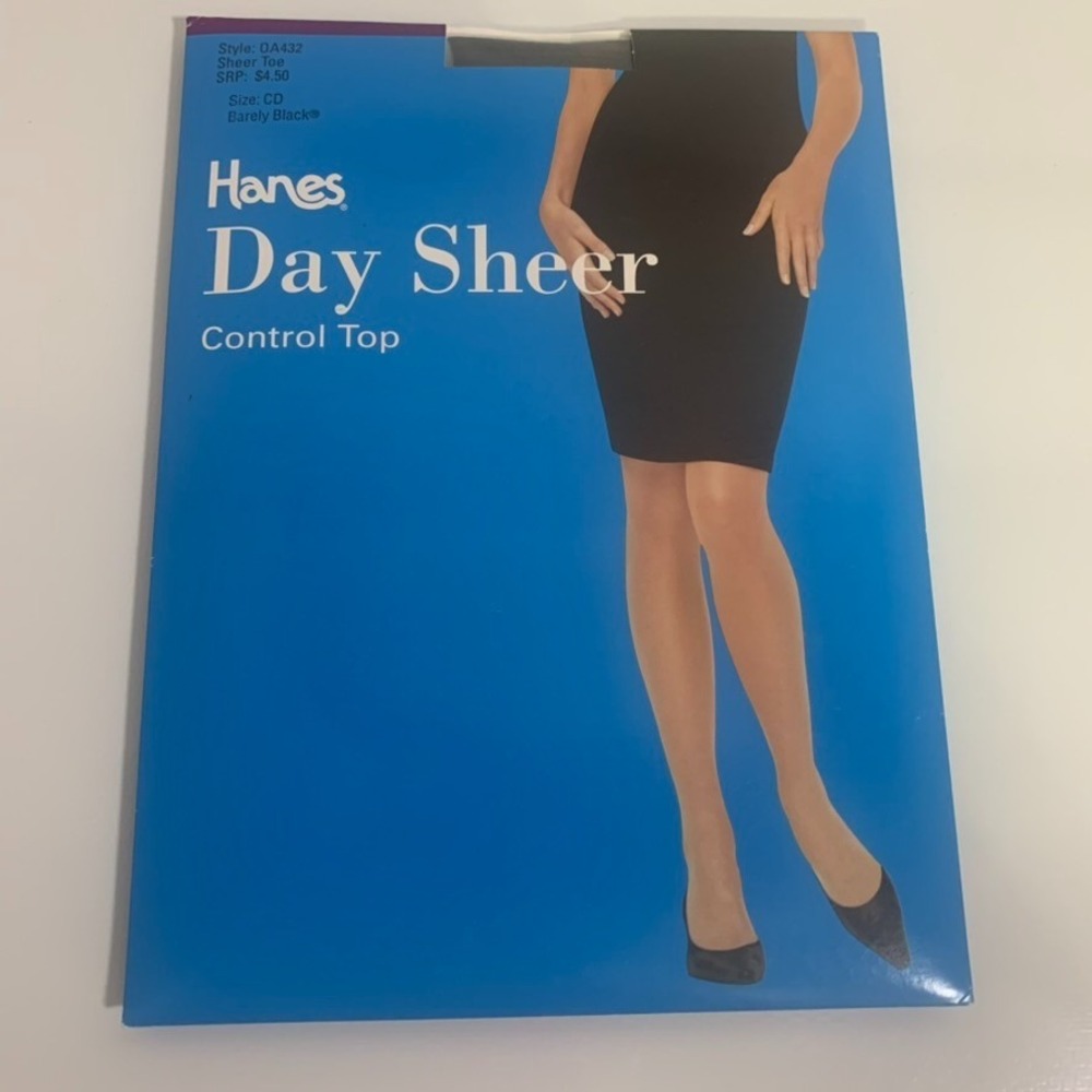 Hanes Day Sheer Control Top Style OA432 Sheer Toe Barely Black Size CD